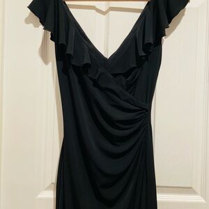 White House Black Market Black One-Shoulder‎ Ruffle Draped Dress